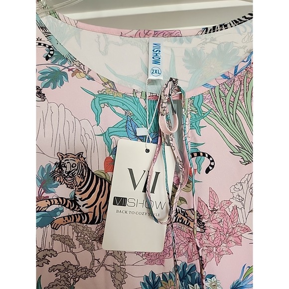 Summery Pink Asian Tiger Floral Tiered Maxi Mumu 3/4 Flutter Slvs Feminine 2XL - Picture 4 of 14